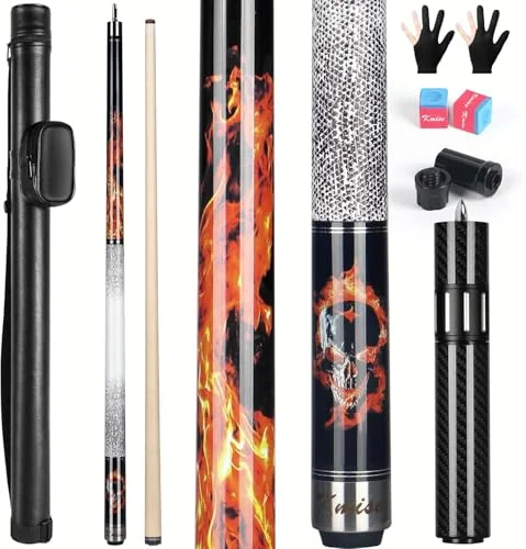 Professional Billiard Pool Cue Stick Canadian Maple Wood with Hard Case and Telescopic Extension (Orange Flame, 567g) gdswt