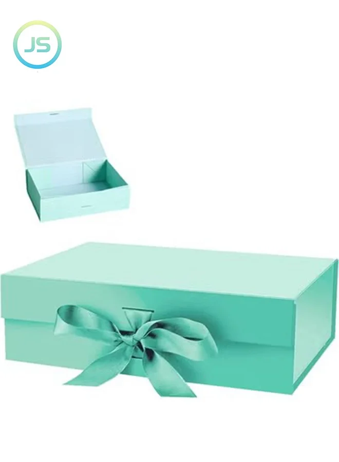 JS Magnetic Gift Box with Ribbon (Green, 23x17x7 cm) Foldable Packaging for Weddings and Parties tp5wz