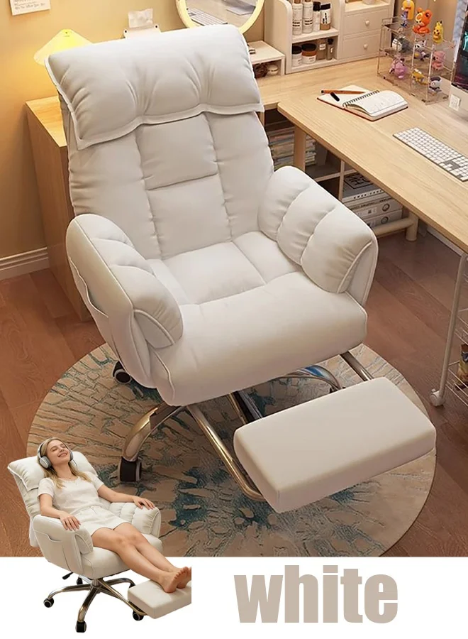 TAPIT Ergonomic Office Chair with Footrest, Premium Double Layer Backrest Computer Desk Chair for Bedroom and Gaming (White) l9w13