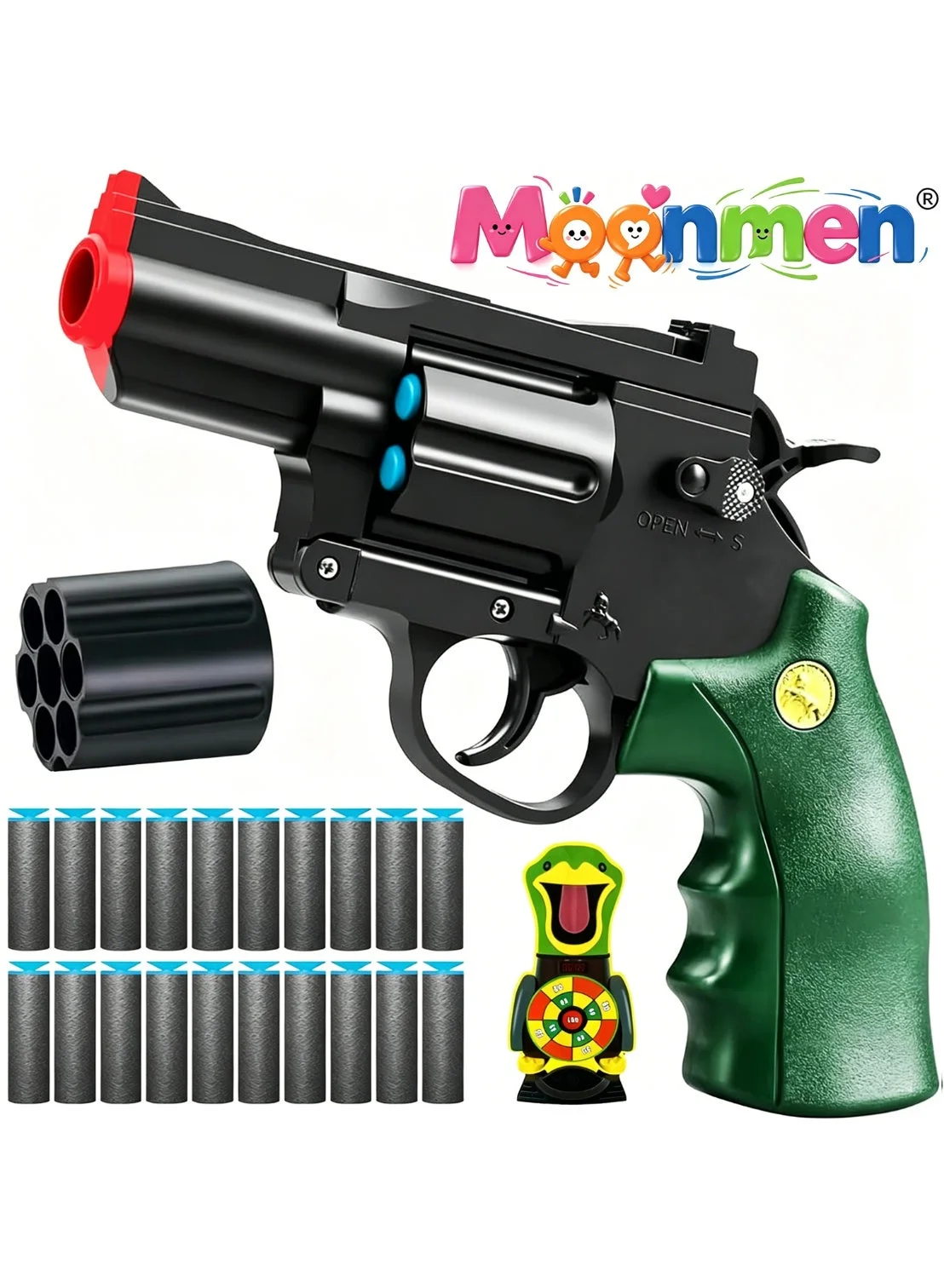 Moonmen Soft Foam Dart Blaster Revolver Toy Gun (Safe Plastic, Kids Shooting Game) 7h22g