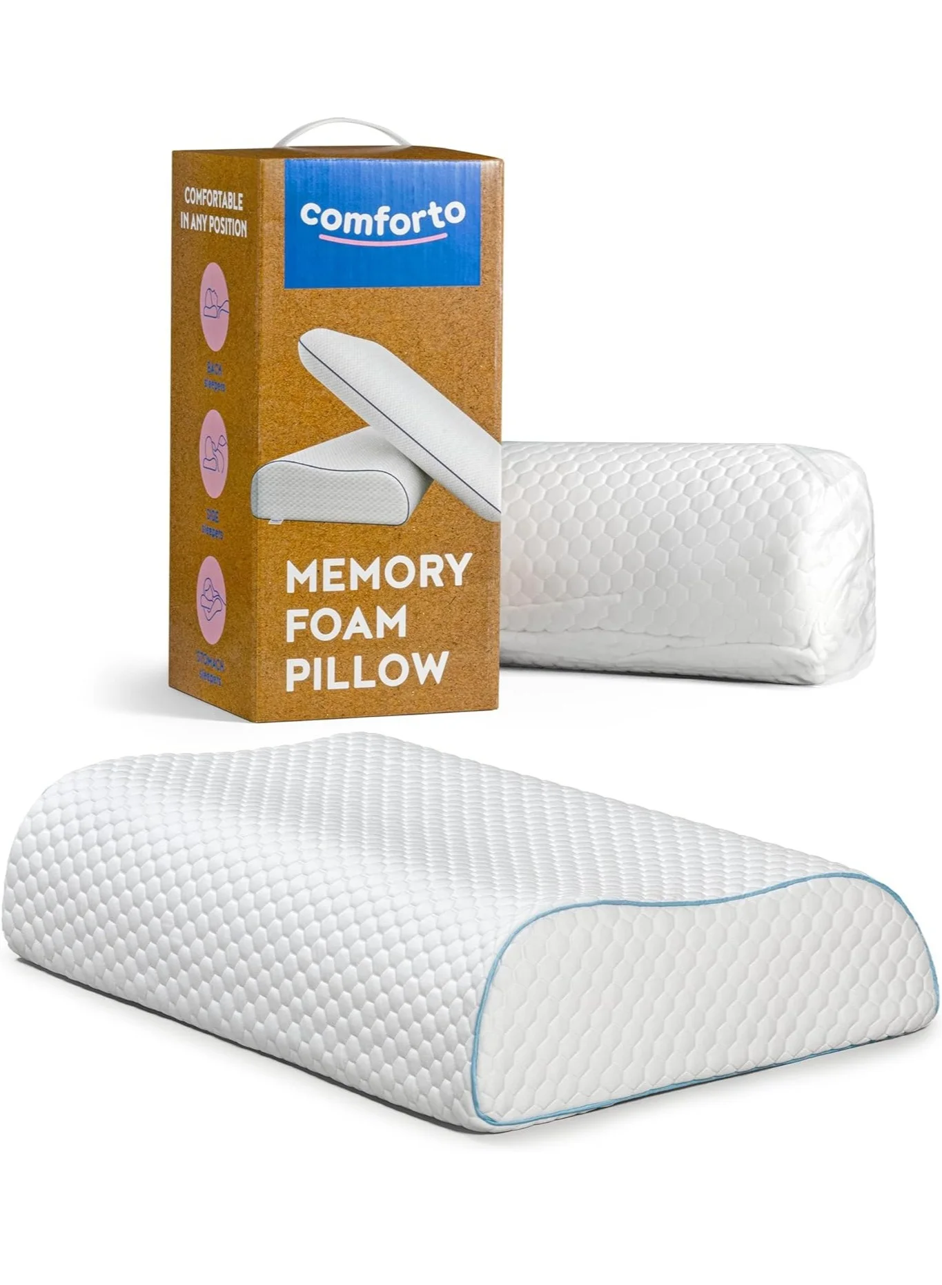 Comforto Wave Cooler Memory Foam Pillow Ergonomic Orthopedic Support (White, 60x40x13-11 cm) 0ngyj