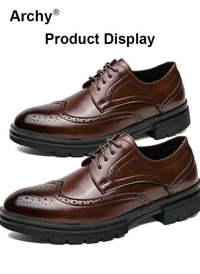 Archy Formal Leather Shoes for Men Brogue Pattern Lace Up Premium Dress Shoes (Brown, 42 EU) 3fc2h