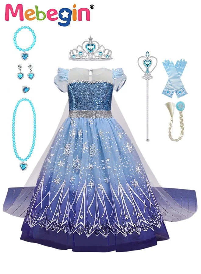 MEBEGIN Princess Dress Up Costume Set with Removable Cape and 8 Accessories for Girls (Premium Polyester, Kids) ngmat