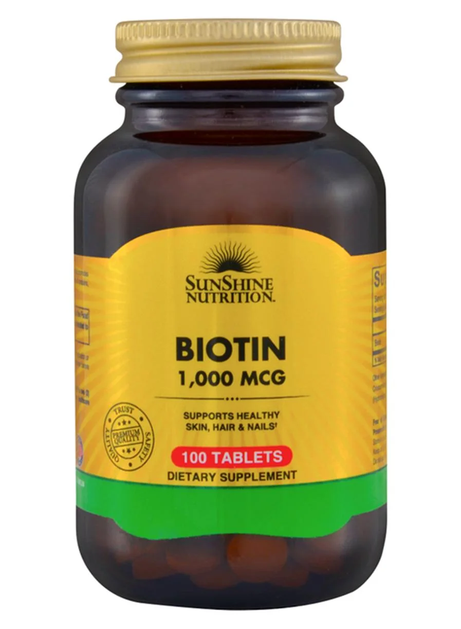 Sunshine Nutrition Biotin Supplement Tablets (1000 mcg, 100 Tablets) Premium Dietary Support for Hair and Skin s4ut2