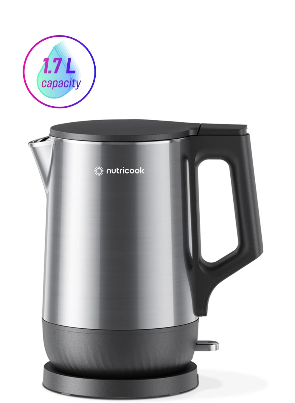 Nutricook Electric Kettle, Premium Stainless Steel Interior, 1800W Fast Heating, Rust-Resistant Design (Silver, 1.7 L) 1idva