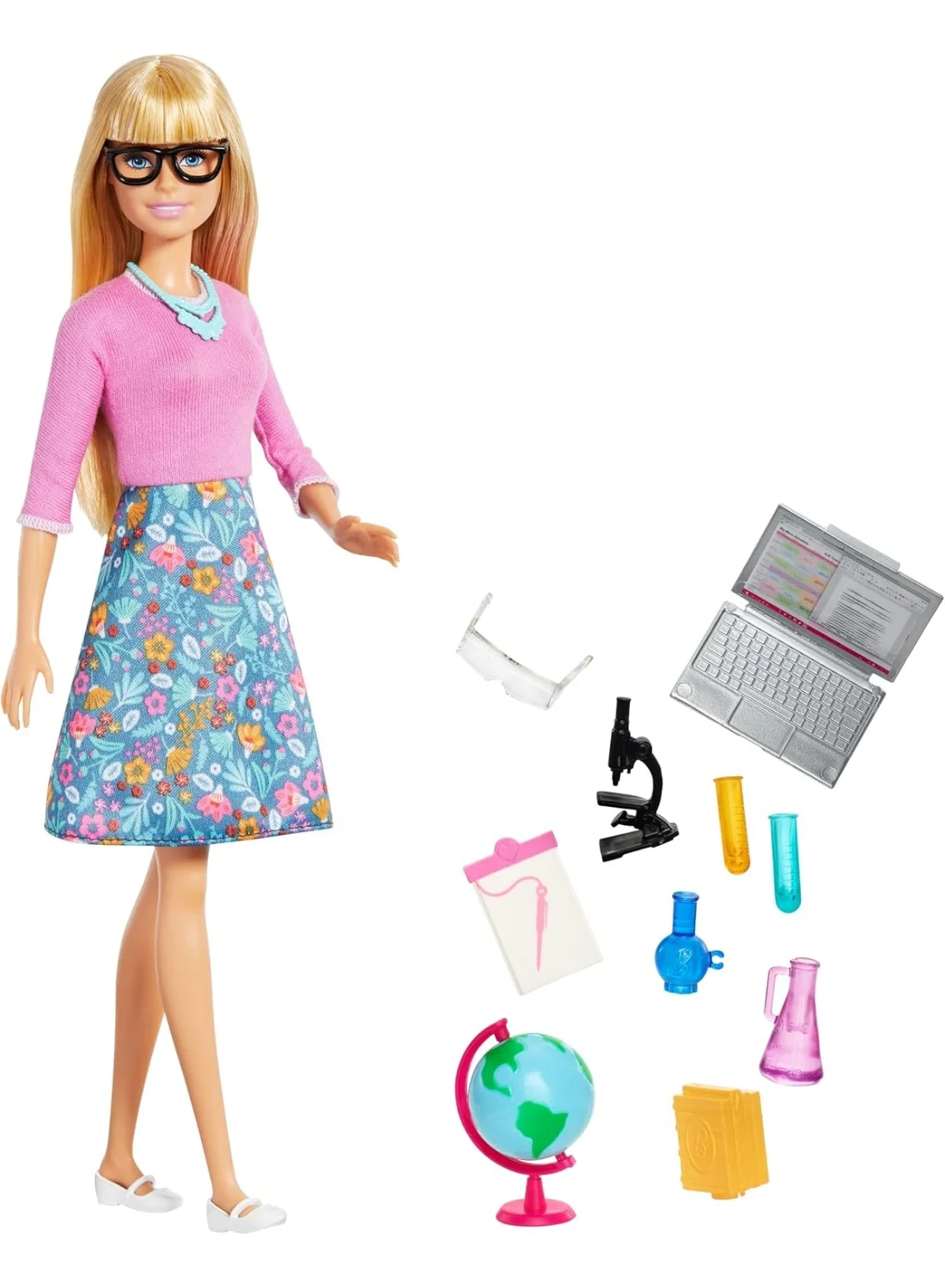 Fashion Doll Teacher Playset with 10 Educational Accessories and Spinning Globe (Blonde, 30 cm) 7j3z7