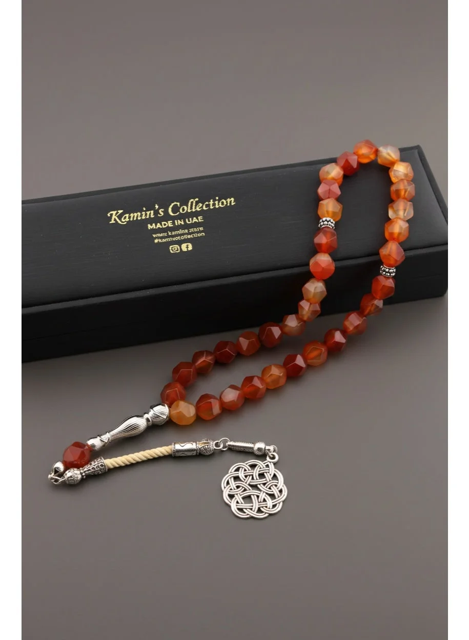 Kamins Collection Natural Red Agate Tasbih Prayer Beads (Hexagonal Cut, 33 Beads) vvcik