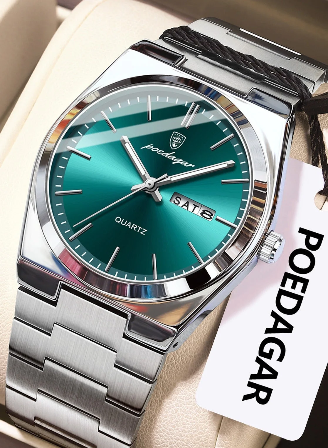 POEDAGAR Men's Quartz Watch Waterproof Luminous Stainless Steel Wristwatch (Silver, 40.5mm) 2eol7