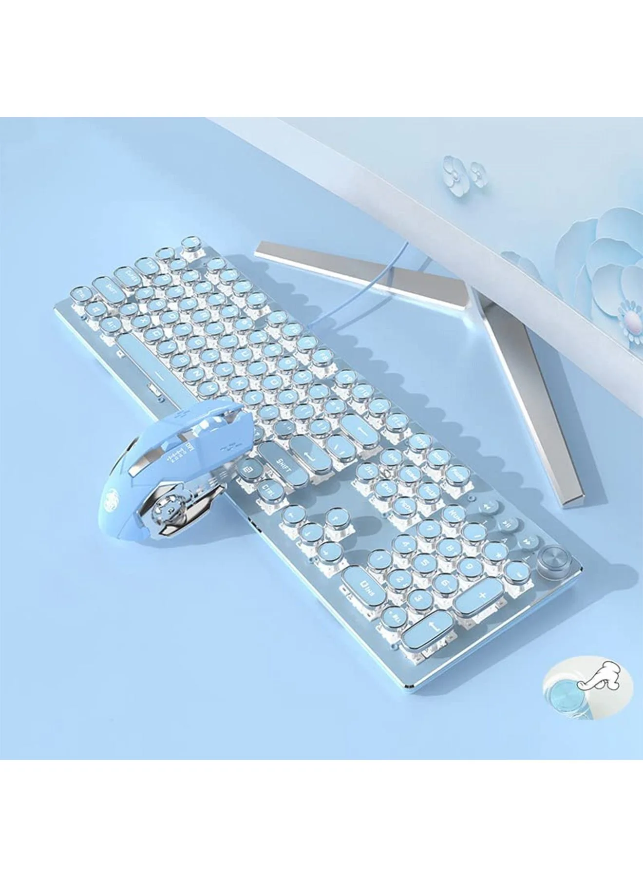 GT-Wheel Gaming Keyboard and Mouse Set Retro Punk Typewriter Style Wired USB Connection (Black, Full Size) 1qw78