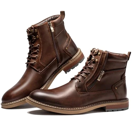 Arkbird Men's Motorcycle Combat Boots Genuine Leather Casual Dress Boots with Side Zipper (Black, 42 EU) 4j51p