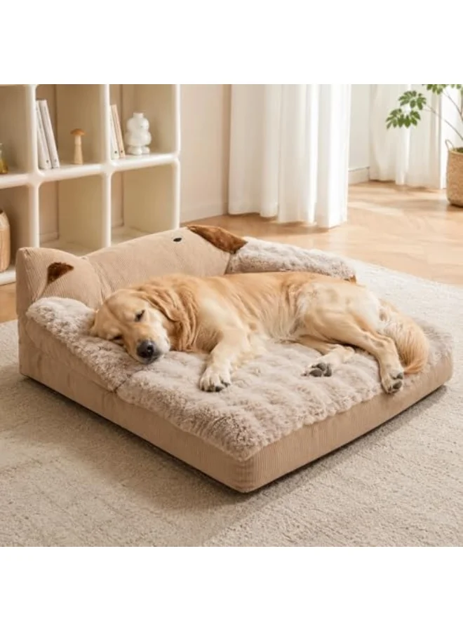 Al LIFE Orthopedic Memory Foam Dog Bed for Large Dogs, Premium Plush Sofa Bed with Raised Bolsters and Waterproof Liner (Grey, 75x54x25 cm) gqhrt