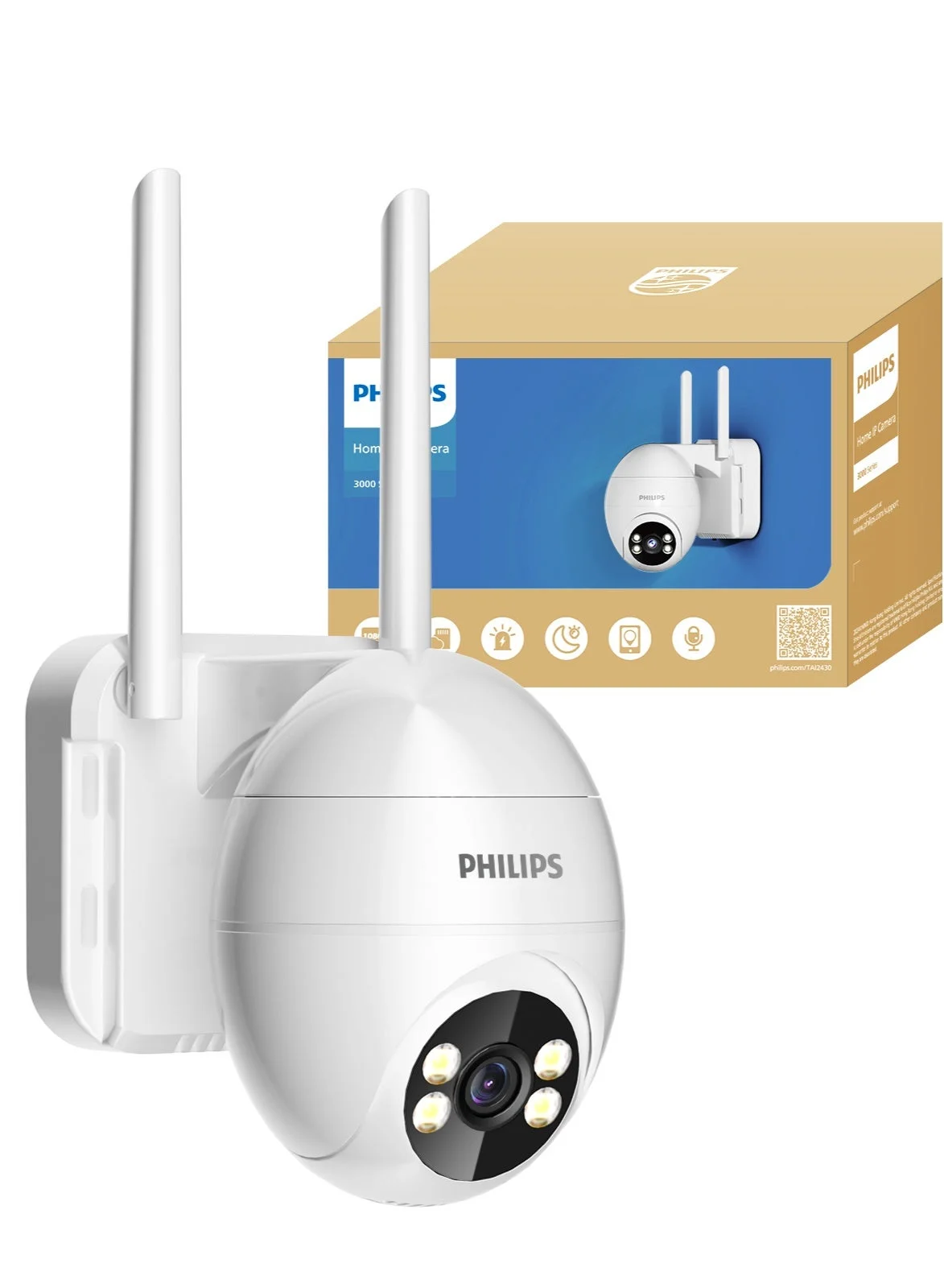 Premium 360¡ã Smart Security Camera 1080P HD WiFi Indoor Outdoor Surveillance with Motion Detection and Color Night Vision (White, 1 Unit) mwk4n