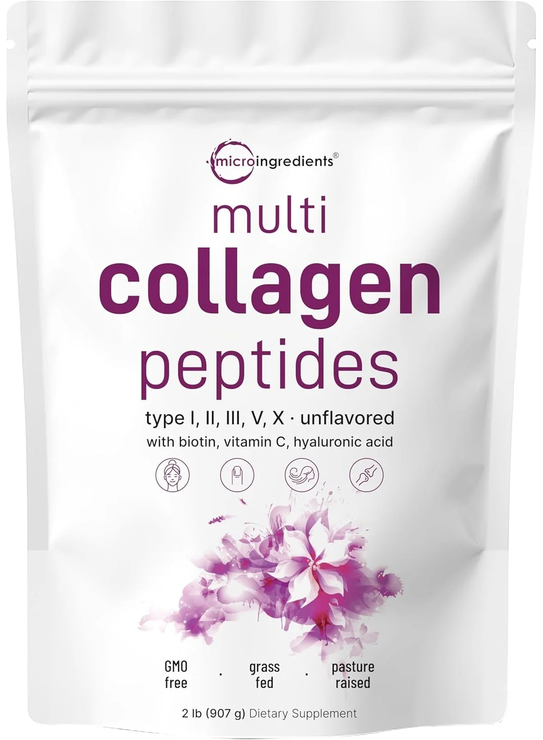Micro Ingredients Multi Collagen Peptides Powder Premium Hydrolyzed Protein Supplement (Unflavored, 907 g) jymrg