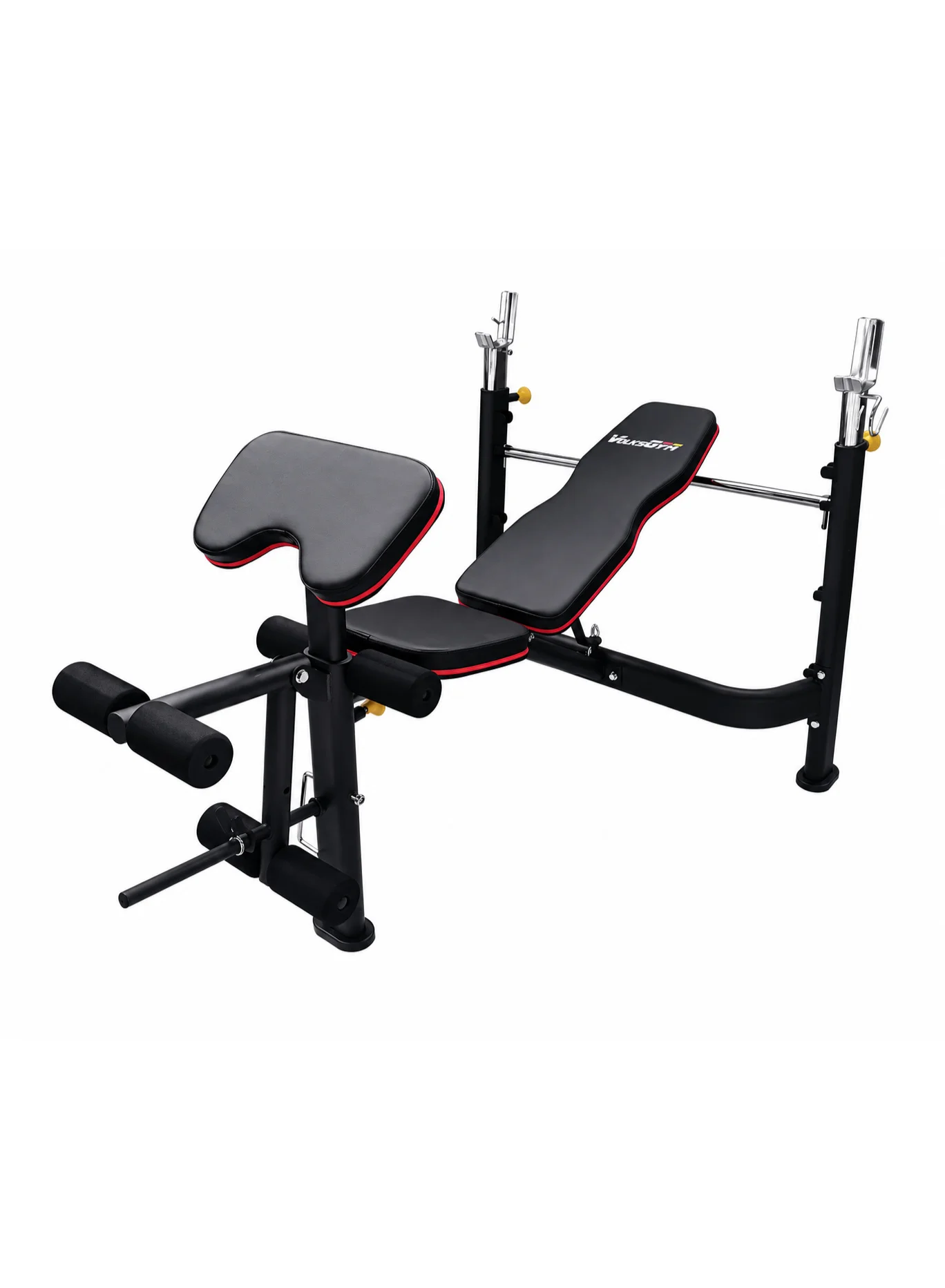 Premium Adjustable Weight Bench with Preacher Curl Pad Leg Developer and Barbell Rack (Black) lmews