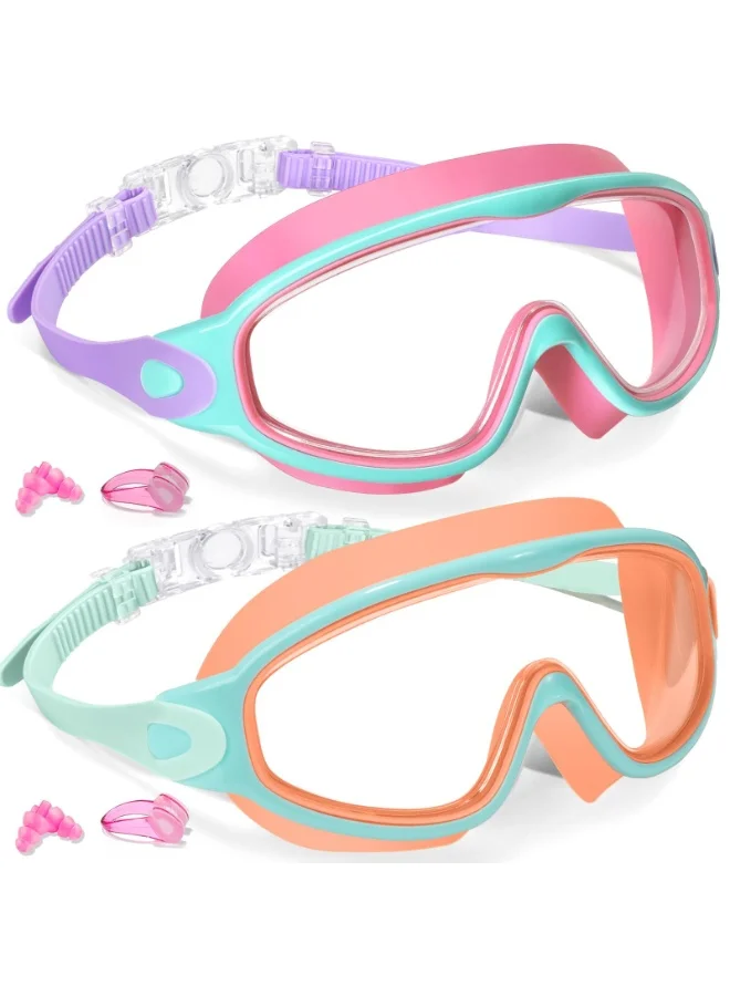 Keary Kids Swim Goggles Anti-Fog UV Protection Wide View Swimming Eyewear (2 Pack, Adjustable Strap) tc5w7