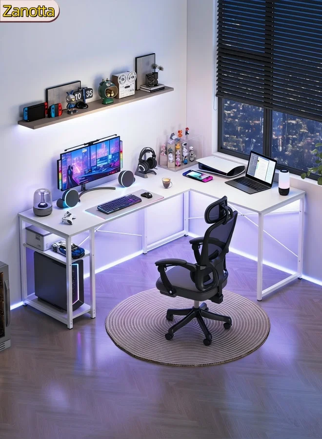 Premium L-Shaped Gaming Desk Reversible Corner Computer Workstation for Home Office (White, 140 cm) uqghb