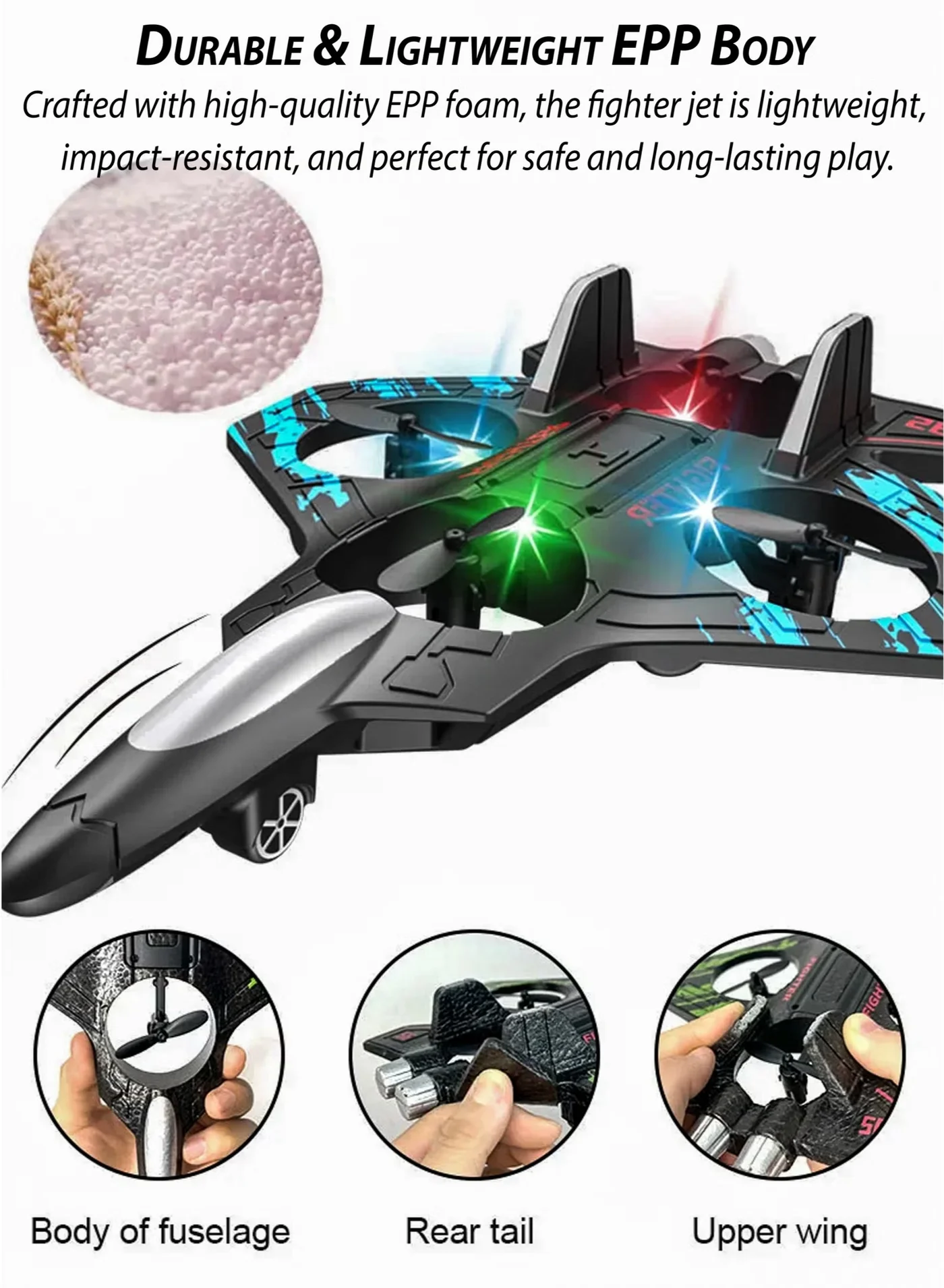 Toshonics Remote Control Fighter Jet RC Airplane with 360 Degree Stunts and LED Lights (EPP Foam, 100m Range) j51i0