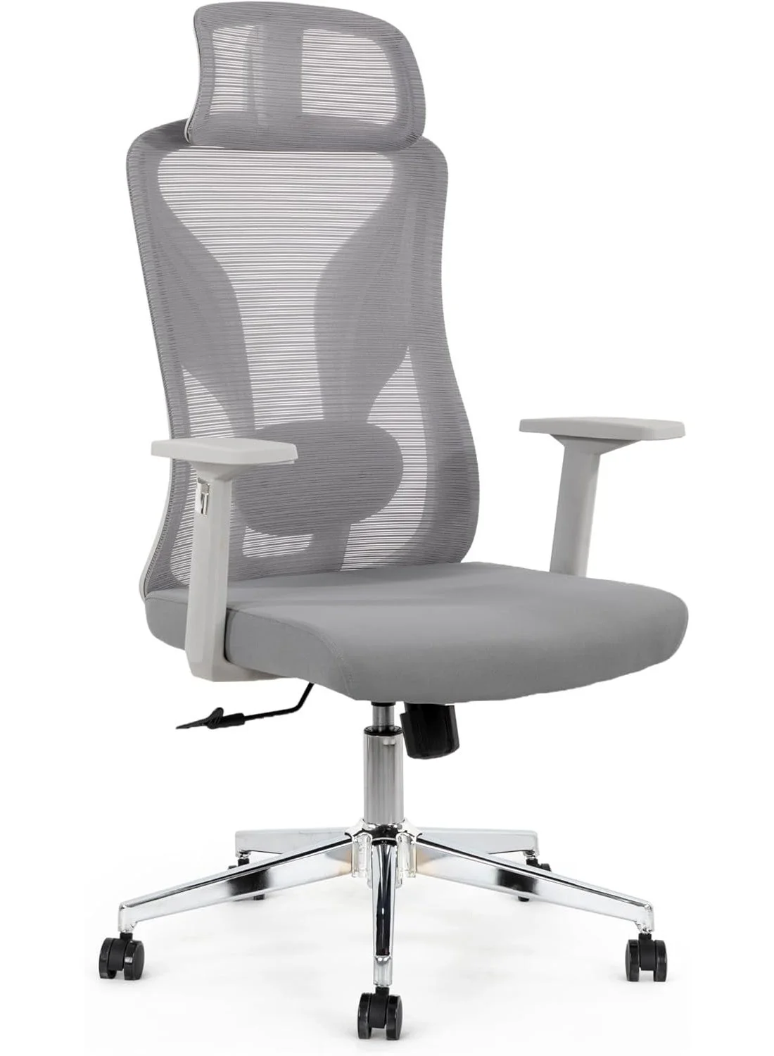 Ergonomic Office Chair with Lumbar Support and Adjustable Headrest (Grey, 1 Unit) 1kgs0