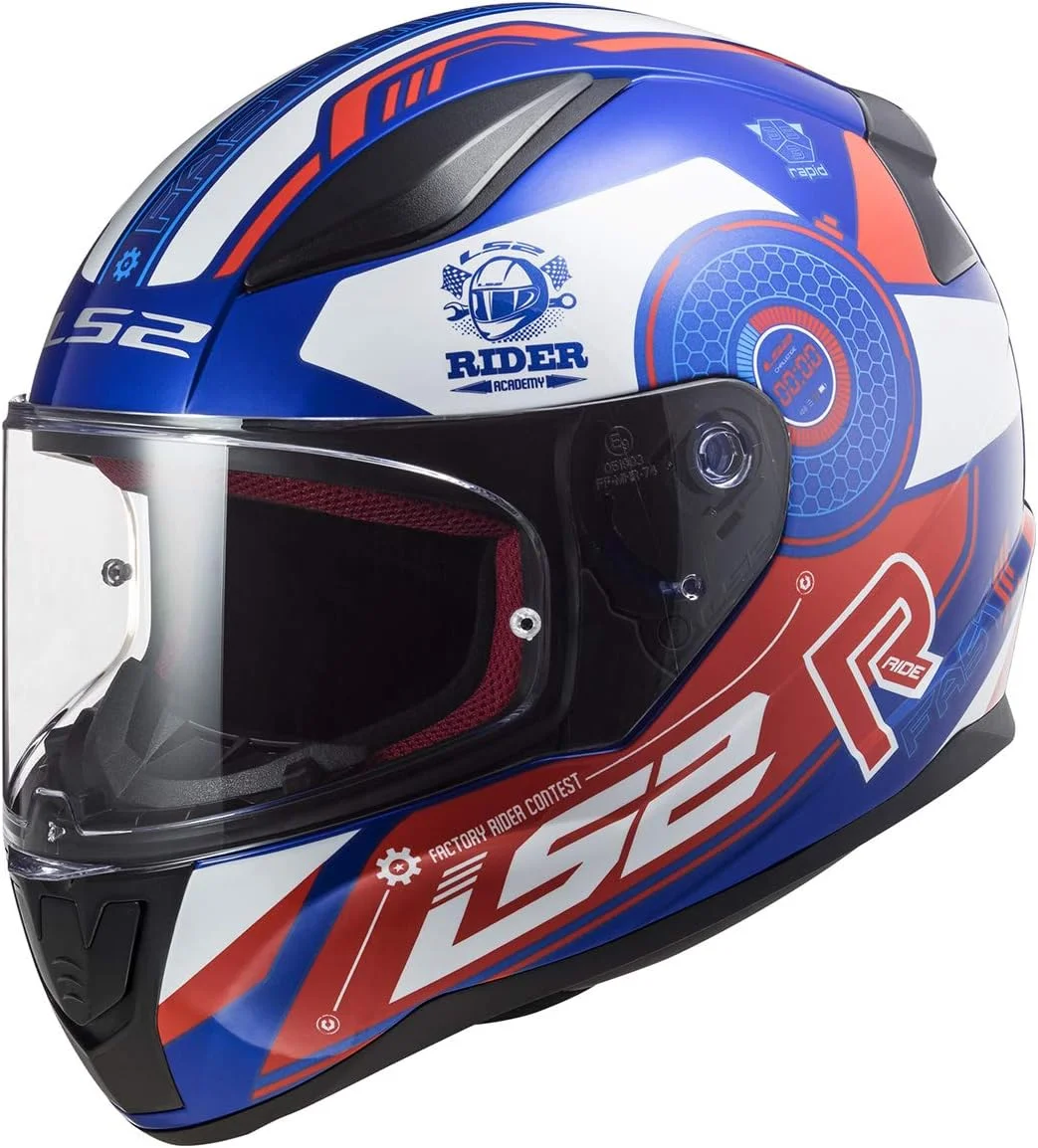 Full Face Street Motorcycle Helmet Aerodynamic Safety Gear (Gloss Blue Red White, X-Small) b30ou