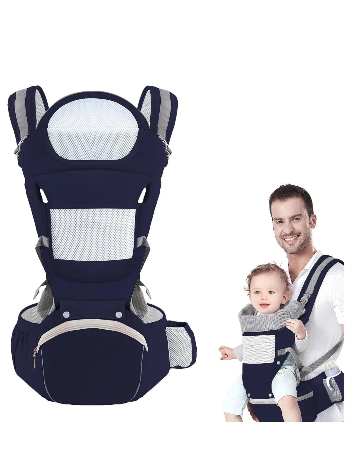 XICEN 6-in-1 Ergonomic Baby Carrier with Hip Seat, Adjustable Wrap for Newborn, Infant & Toddler (One Size) joios