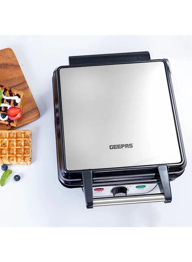 Geepas 4-Slice Belgian Waffle Maker, Non-Stick Electric Iron with Adjustable Temperature Control (Silver, 1100W) csabn