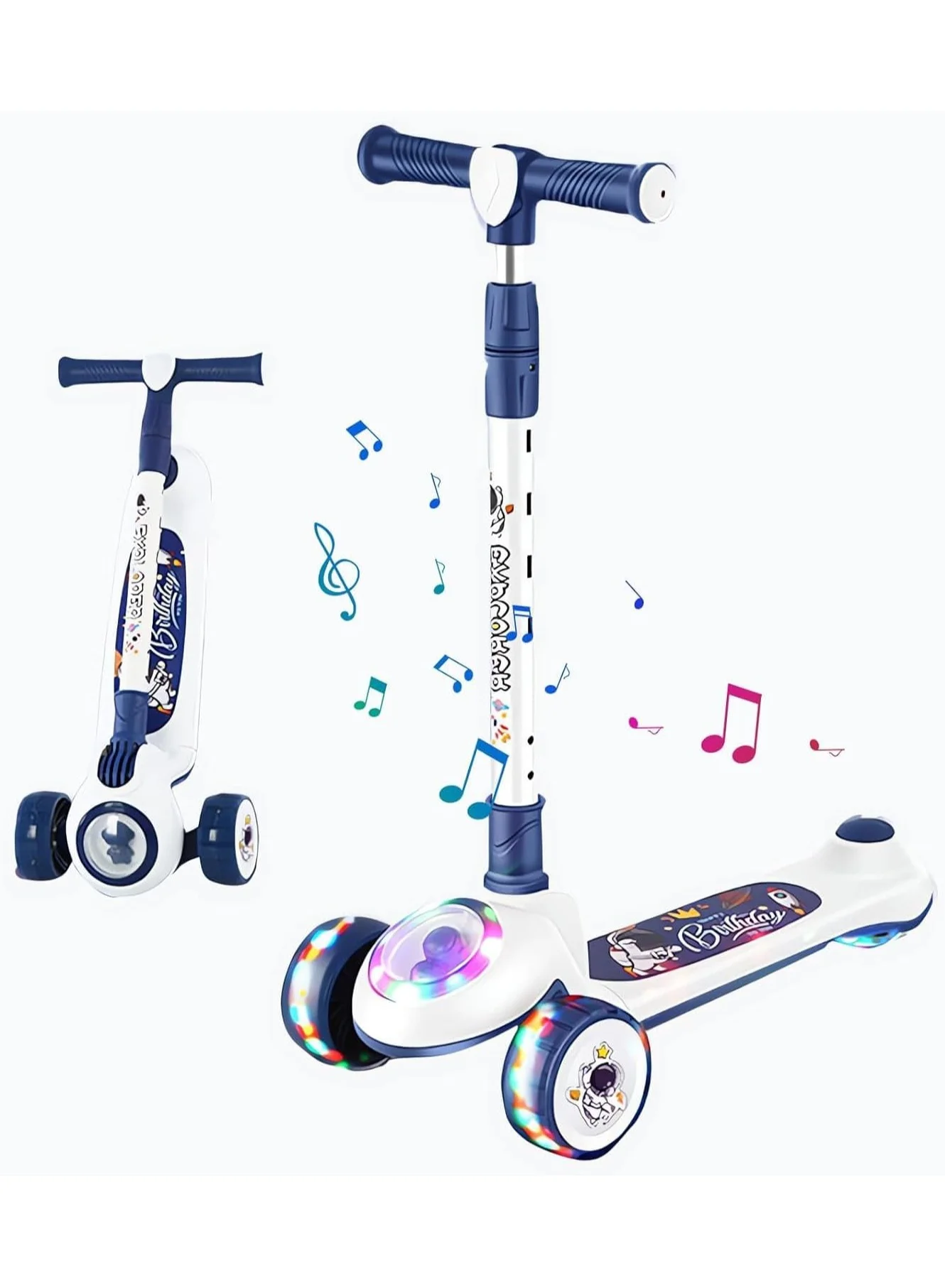 VUCATIN 3-Wheel Kids Kick Scooter with Adjustable Height and Light-Up PU Wheels (Blue) omh6a
