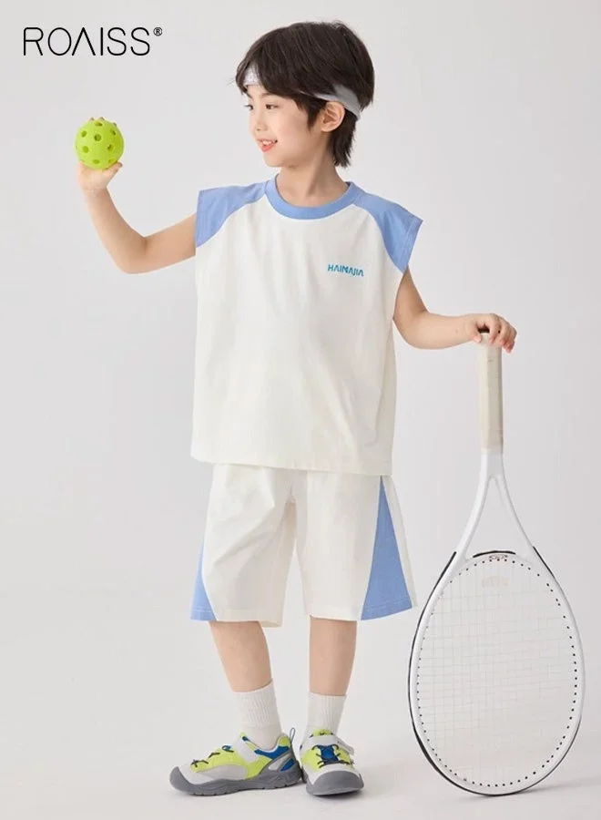 Roaiss Boys Sportswear Set Color Block Tank Top and Shorts (2-Piece Set, Kids Activewear) plwr1