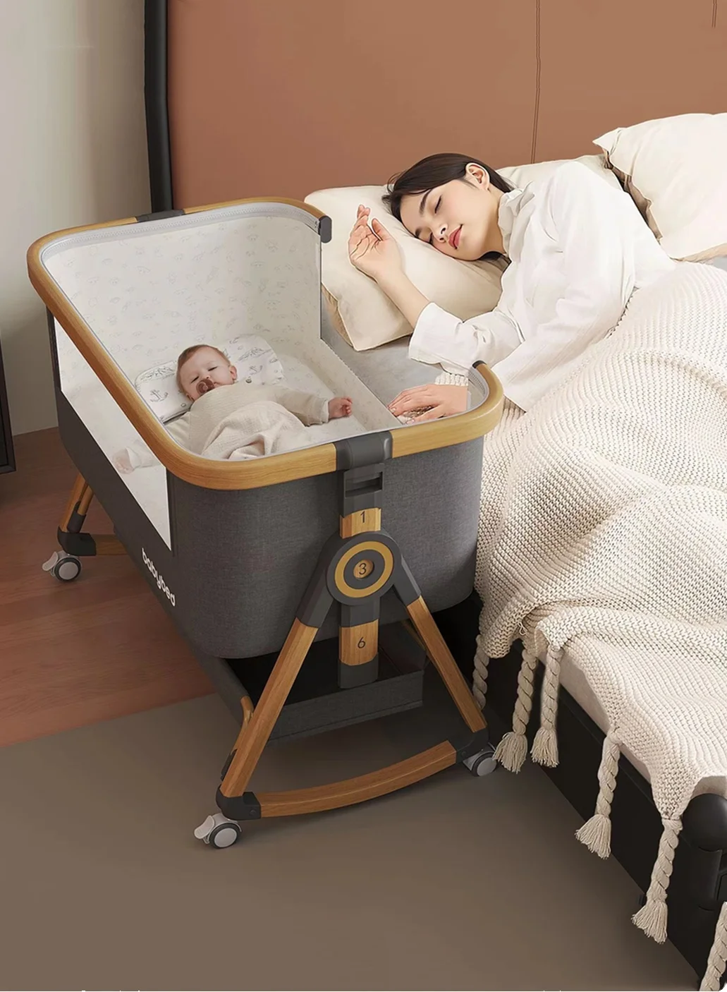 Kutis Portable Baby Bassinet Bedside Sleeper with Diaper Table and Mosquito Net (Grey, 92x55x83 cm) mxuji