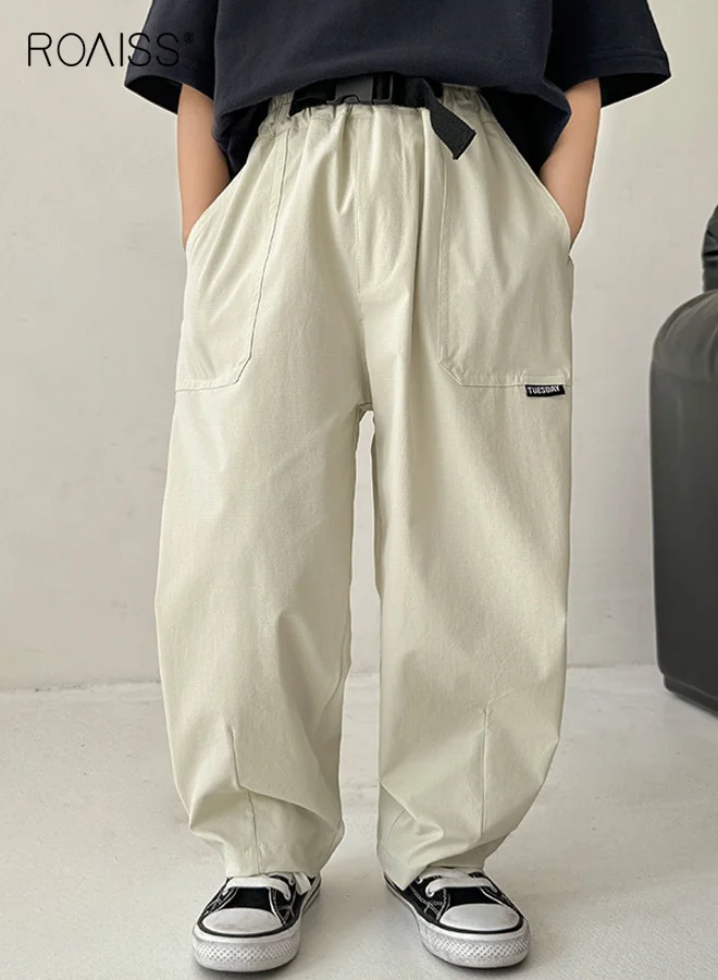 Roaiss Boys Summer Pants Quick-Dry Moisture-Wicking Elastic Waist Trousers with Side Pockets (Casual, Breathable, 120 cm) ygnih