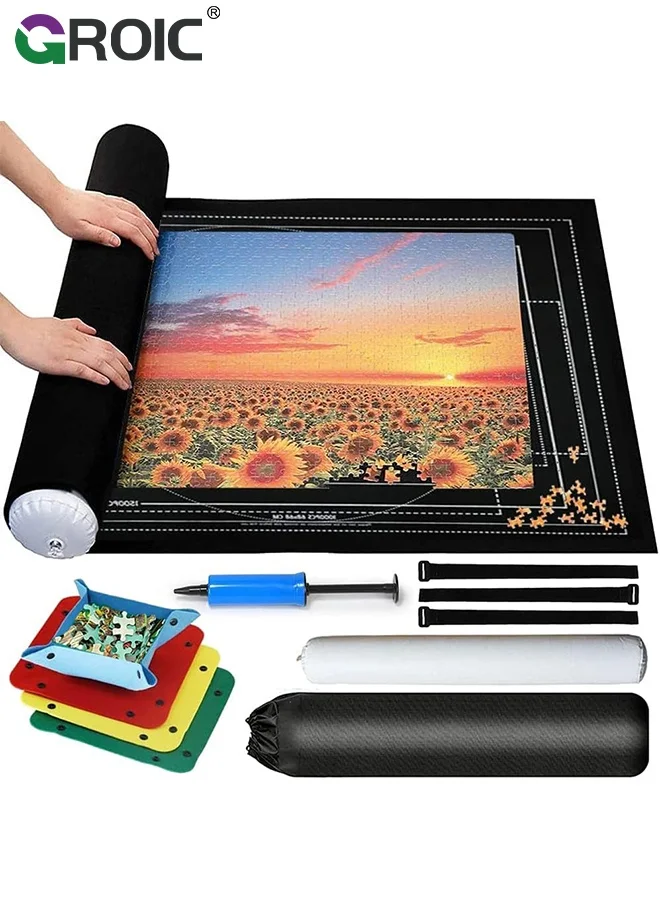 GROIC Puzzle Mat Roll-Up Organizer with 4 Sorting Trays and Storage Bag for Up to 3000 Pieces (120cm x 80cm) y6vur