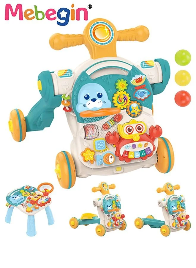 MEBEGIN 4-In-1 Sit-to-Stand Baby Walker Activity Center, Multi-Functional Stroller and Scooter Push Toy for Toddlers (ABS Plastic) exttc