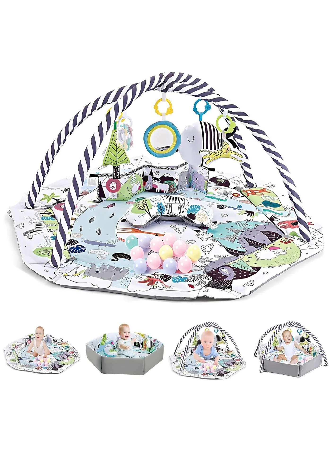 TOMSHOO 5-in-1 Baby Play Gym Mat with 8 Detachable Sensory Toys for Tummy Time and Motor Skill Development (90 cm x 90 cm) 5hz9t