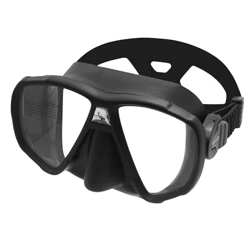 Premium Frameless Dual Lens Diving Mask Tempered Glass Wide View Anti-Fog Silicone Skirt for Scuba Snorkeling Freediving (Black, Adult) cqb0r