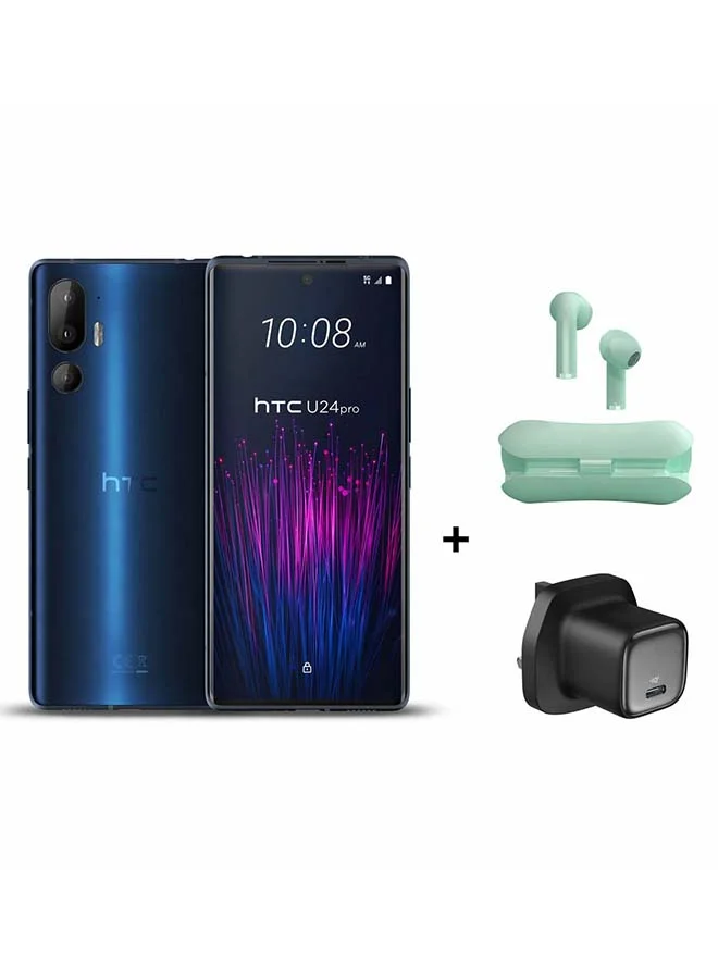Premium 5G Smartphone 12GB RAM 512GB Dual SIM Bundle with Wireless Earbuds and Adapter (Blue, 6.8 inch) lspqs