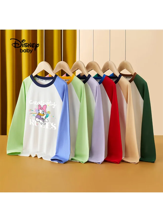 Premium Cartoon Colorblock Long Sleeve T-Shirt for Kids Casual Spring Top (Purple, 90 cm) blt2n