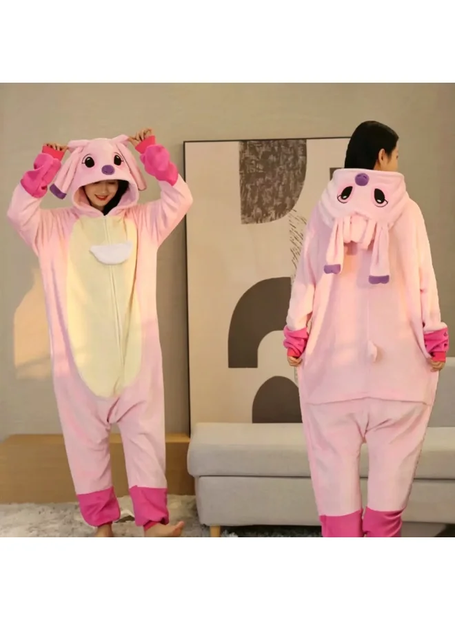 JAYATO Animal Onesie Pajamas Hoodie Cosplay Costume for Adults and Kids (Pink, XL) exobp