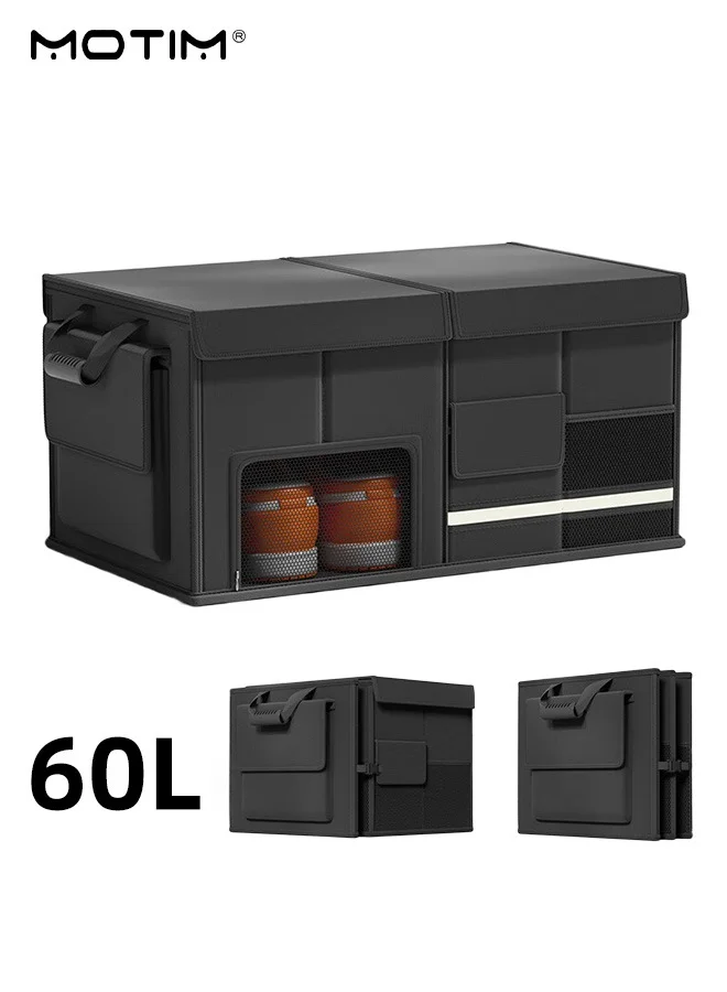 Motim 60L Collapsible Car Trunk Organizer, Multi-Compartment SUV Storage Box, Waterproof Foldable Cargo Container with Adjustable Handle Straps (60L) oysxy