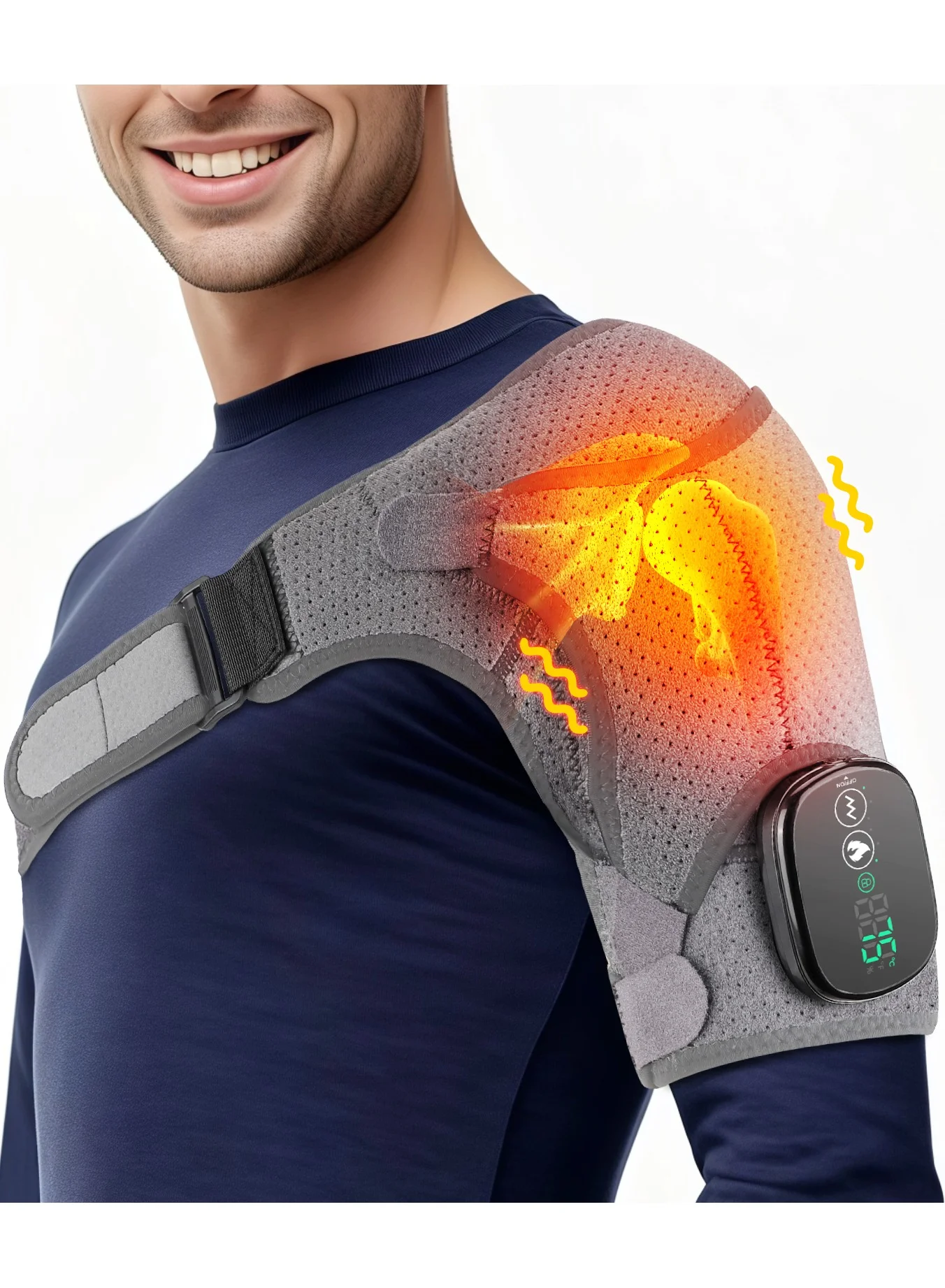 Premium Intelligent Heating and Vibration Shoulder Massager Wireless Thermal Support Pad for Muscle Relaxation (Unisex, Adjustable) mq112