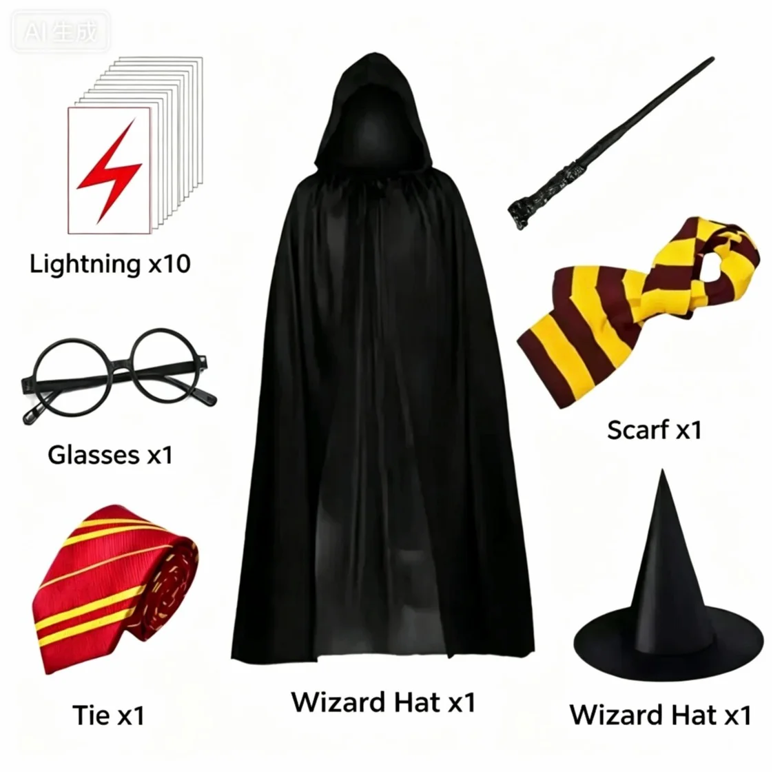 JAYATO Wizard Cosplay Costume Set 7-Piece Magic Cloak Outfit with Accessories (One Size) vzp5r