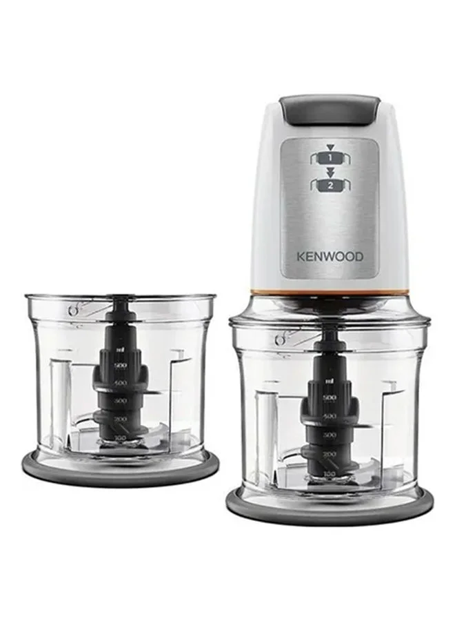 Premium Electric Food Chopper with Quad Stainless Steel Blades and Dual Bowls (White, 0.5 L, 500 W) qf5yj