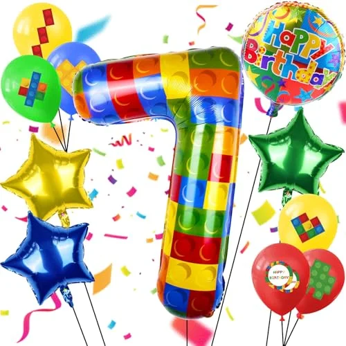 AXBMM Building Block Number 7 Foil Balloon (40 Inch, Colorful) Large Helium Party Decoration for Kids Birthday 2y4i8