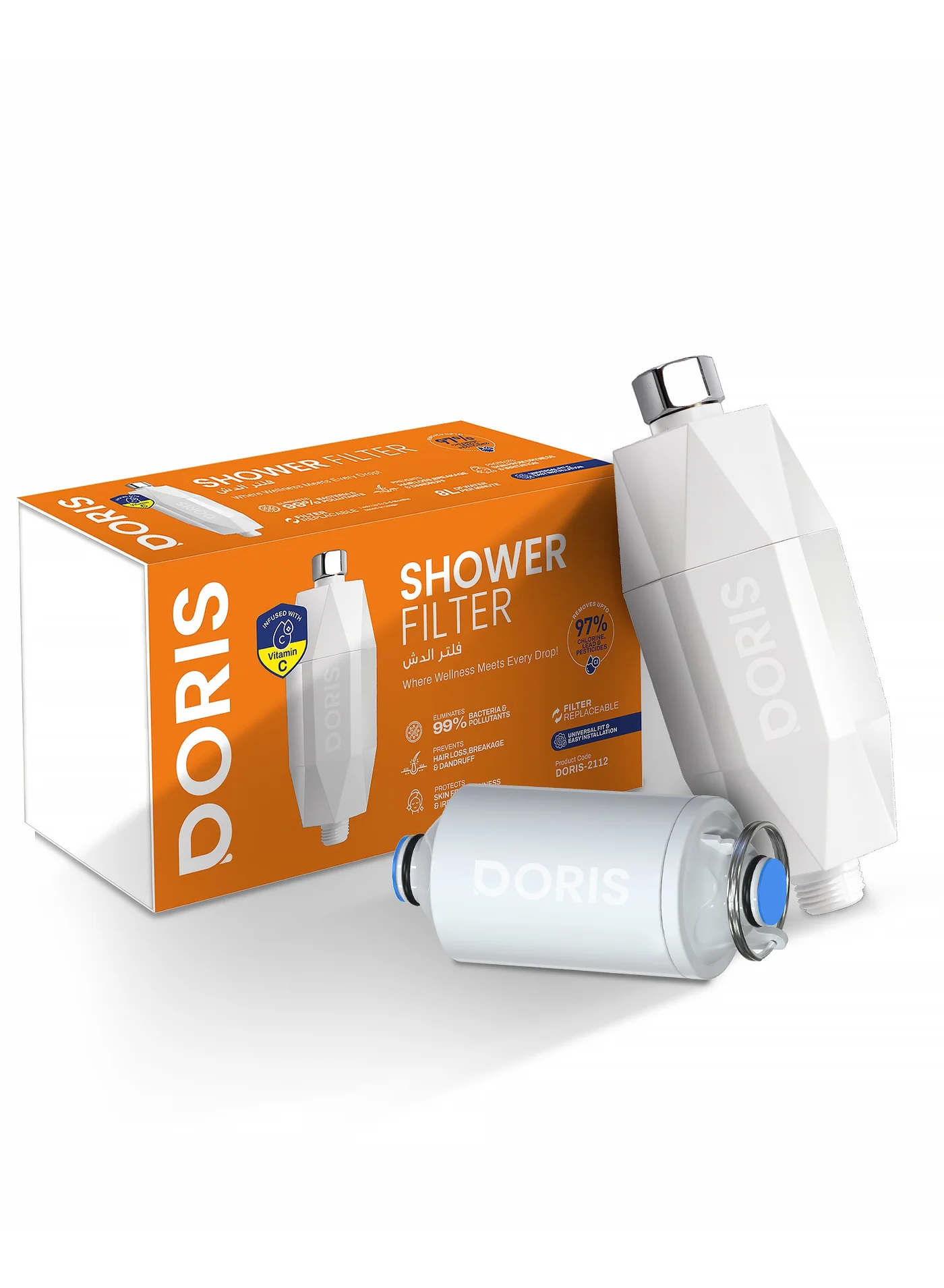 Doris Shower Water Filter with Vitamin C Infusion (Universal Fit, 1 Pack) 2b2j2