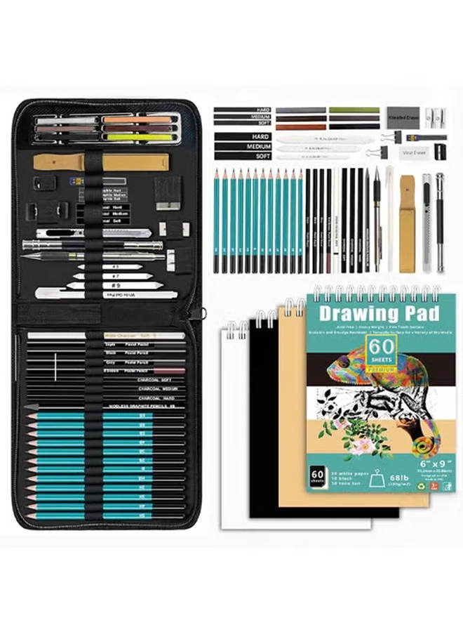 KALOUR Professional Drawing and Sketching Art Set with 3-Color Sketchbook (50 Piece Kit) jyosf