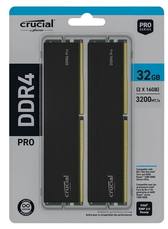 Premium Desktop Memory Kit 32GB (2 x 16GB) DDR4 3200MHz PC4-25600 CL22 Dual Channel RAM Module (Black) odu7q