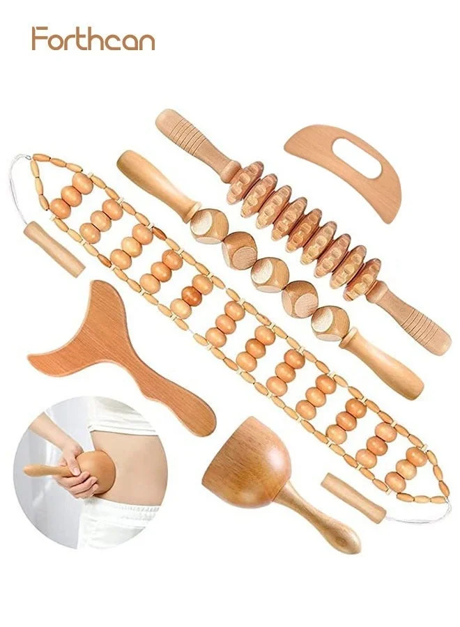 Forthcan 6-in-1 Wood Therapy Massage Set Professional Body Sculpting and Lymphatic Drainage Kit (Natural Wood, 6 Piece Set) zm53y