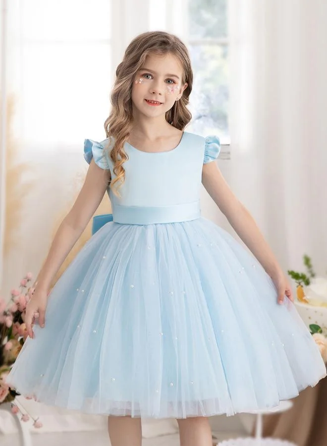 Take Two Girls Light Blue Faux Pearl Tulle Bow Detail Dress (Kids, Size 120cm) p2hi8