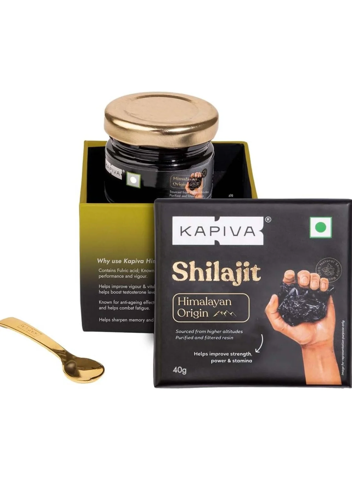 Kapiva Himalayan Shilajit Resin Premium Ayurvedic Supplement for Energy and Vitality (40g) sqmel