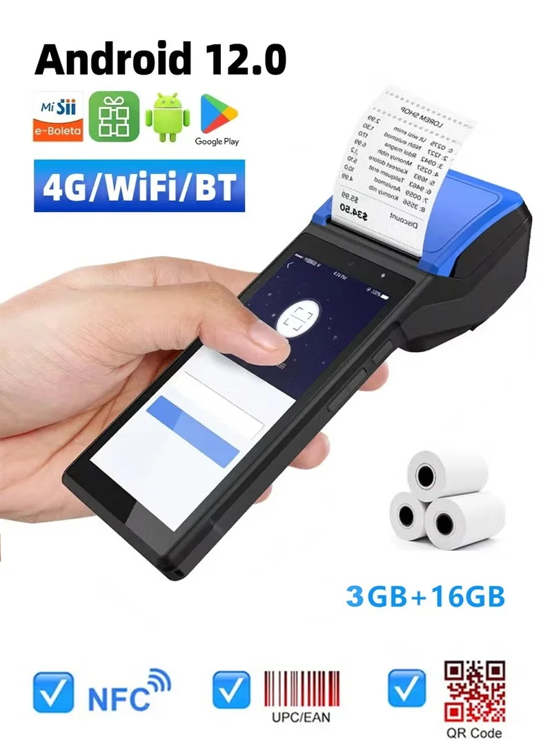 WALALLA Handheld Smart POS Terminal PDA with Thermal Receipt Printer and Barcode Scanner (58mm, 3 Rolls Included) xaam2