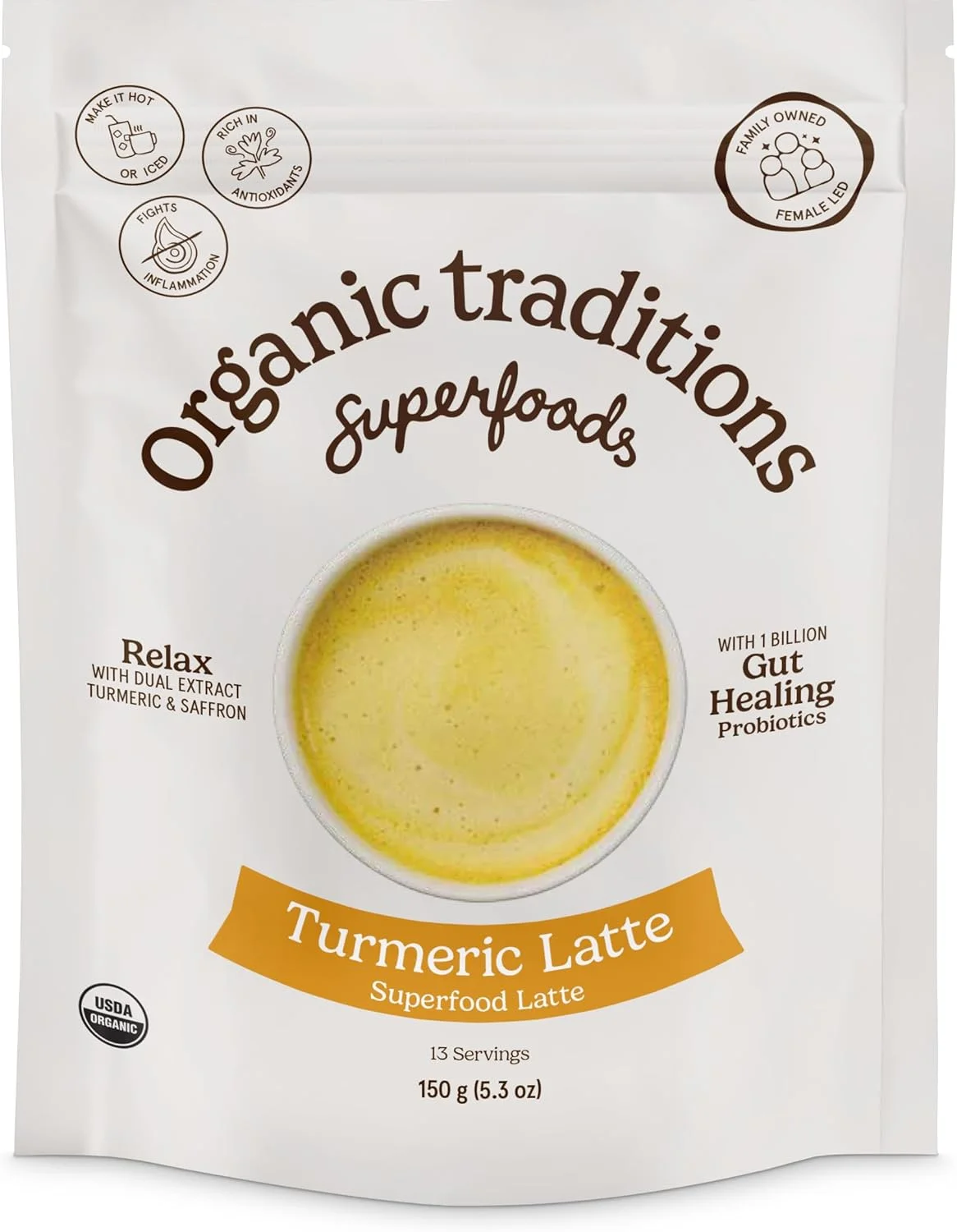 Organic Traditions Turmeric Latte Powder with Saffron and Probiotics (150g) cry1k