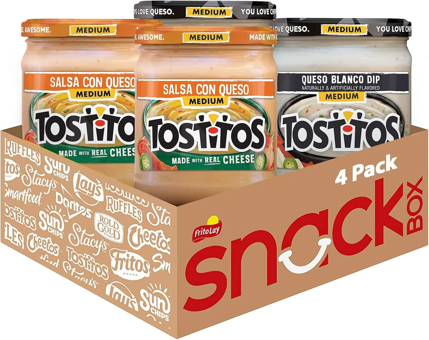 Premium Queso and Salsa Dip Variety Pack (4 Count, 425g Each) - Authentic Party Snack Selection fcq6j